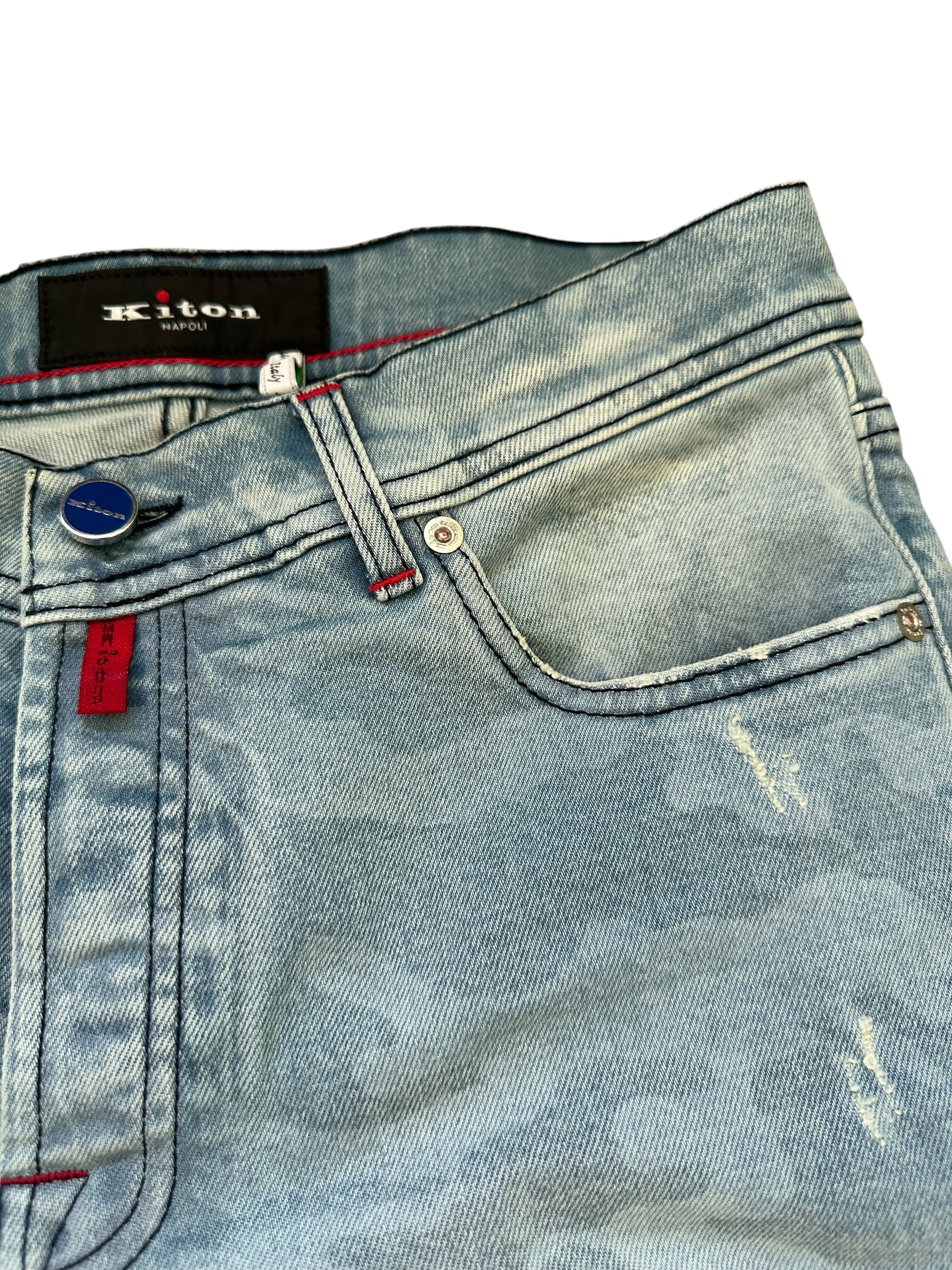 Kiton Jeans Baumwolle Japan Denim helle Waschung mit Muster destroyed slim