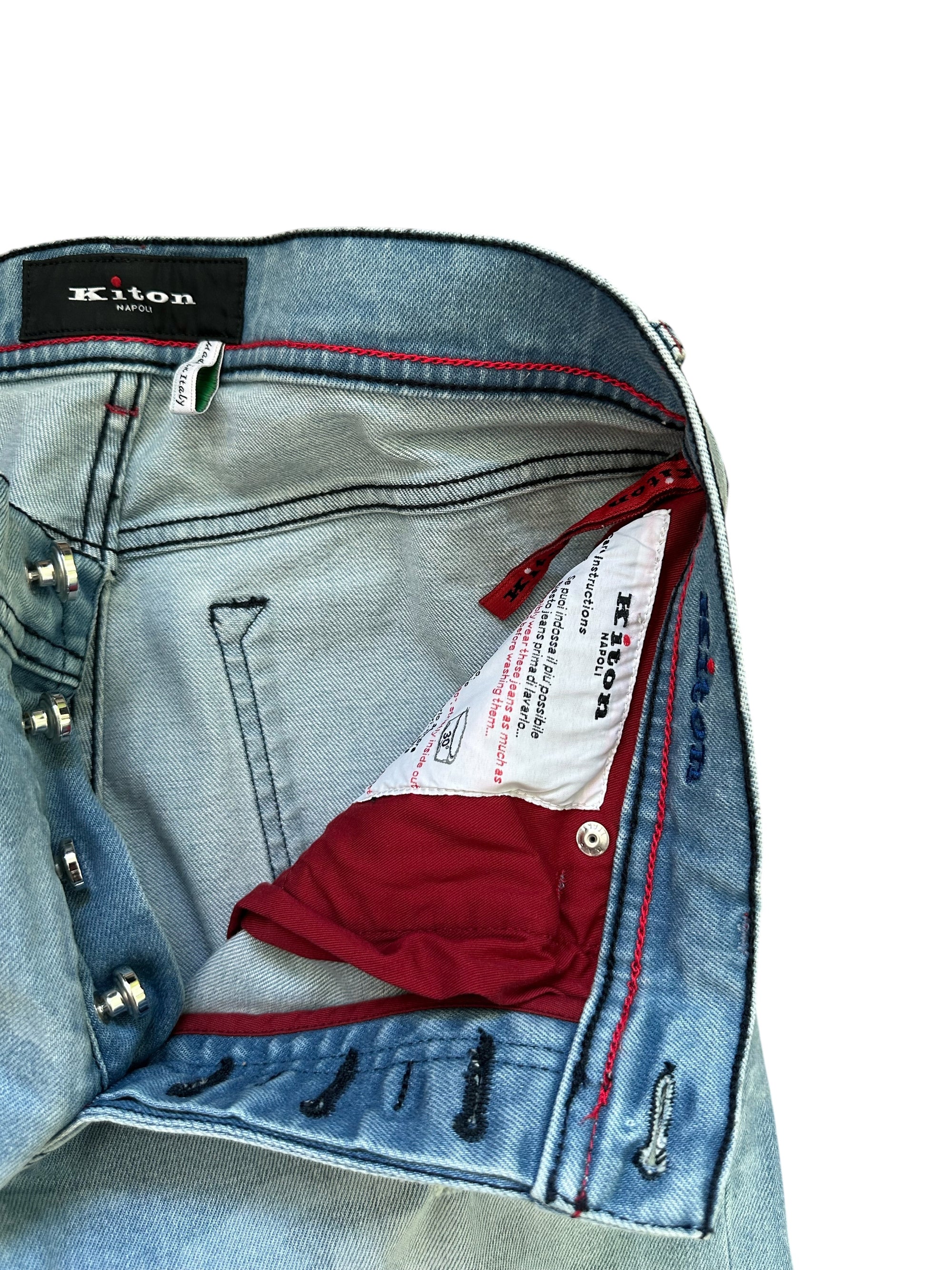 Kiton Jeans Baumwolle Japan Denim helle Waschung mit Muster destroyed slim