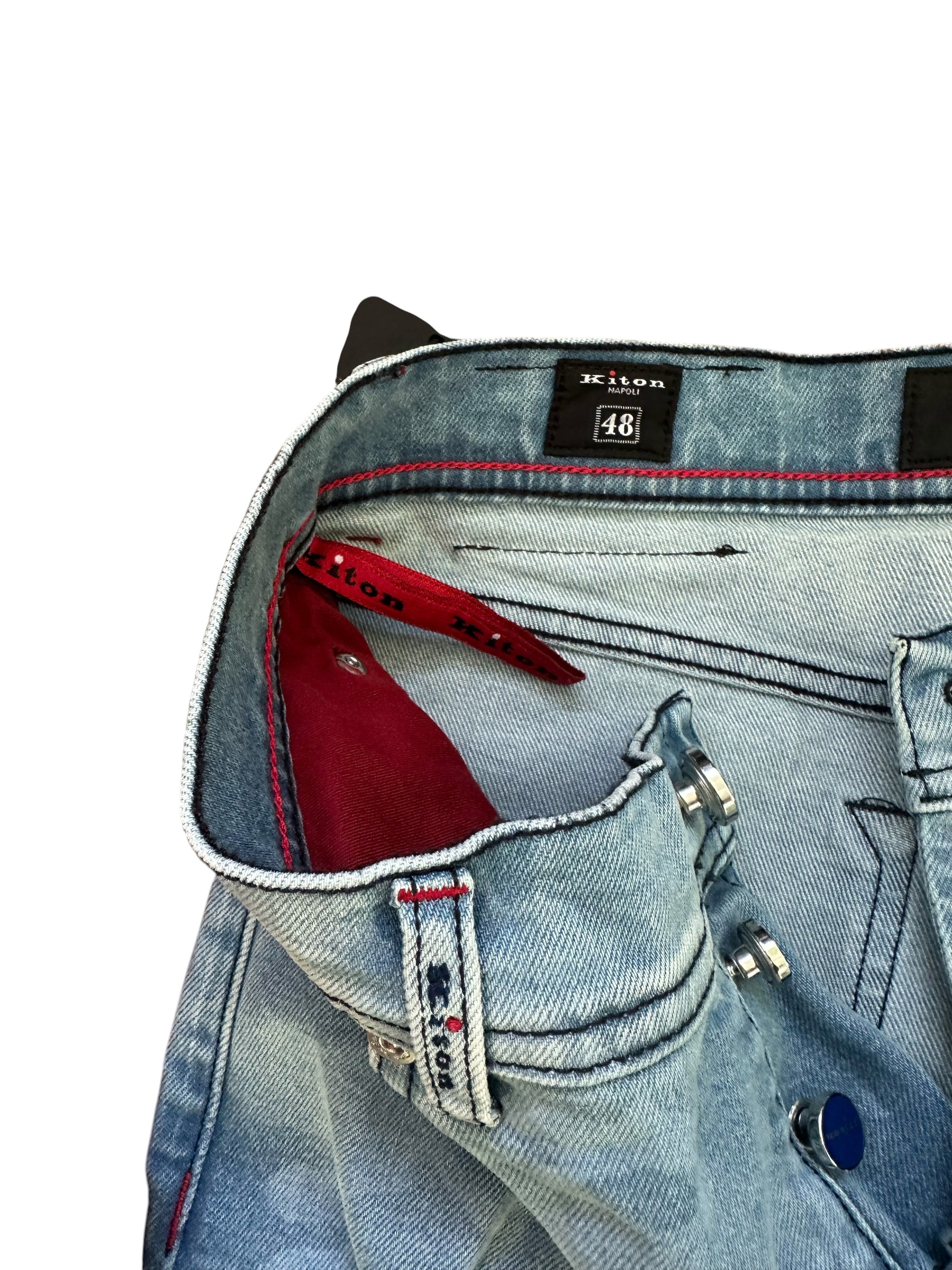 Kiton Jeans Baumwolle Japan Denim helle Waschung mit Muster destroyed slim