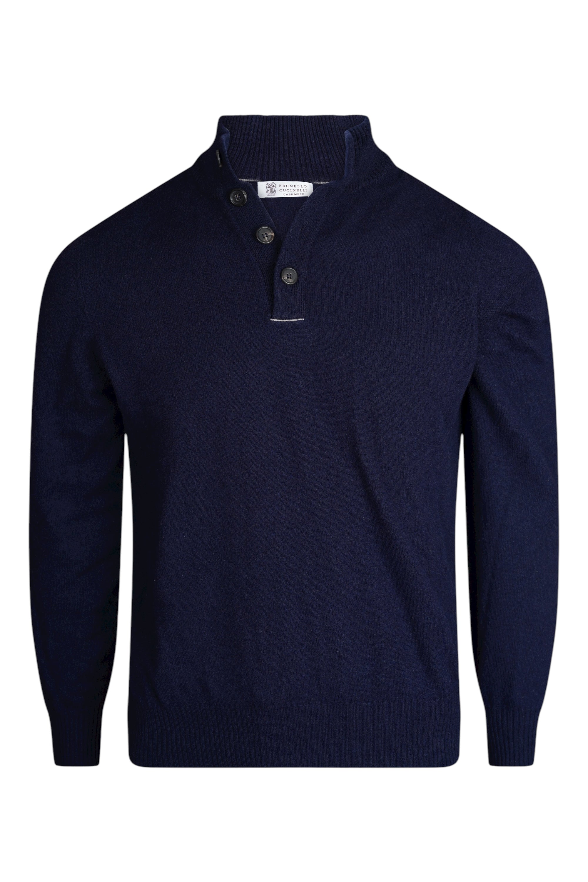 Brunello Cucinelli Pullover aus Kaschmirmischung mit knöpfbarem Kragen blau