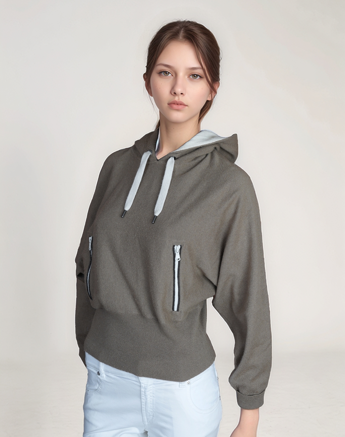 Brunello Cucinelli Pullover Kaschmir Hoodie braun mit Monili Details Oversize