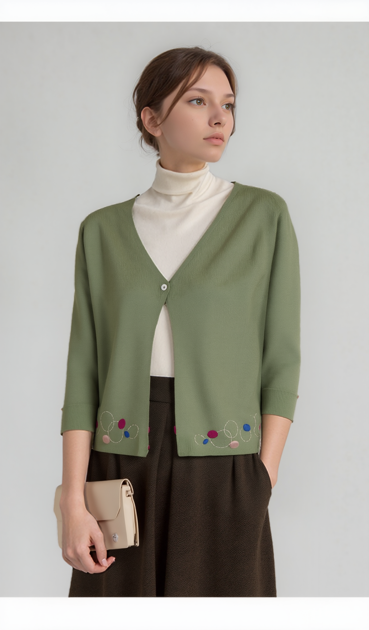 Loro Piana Kaschmir Strickjacke mit Motiven grün 42 L-XL