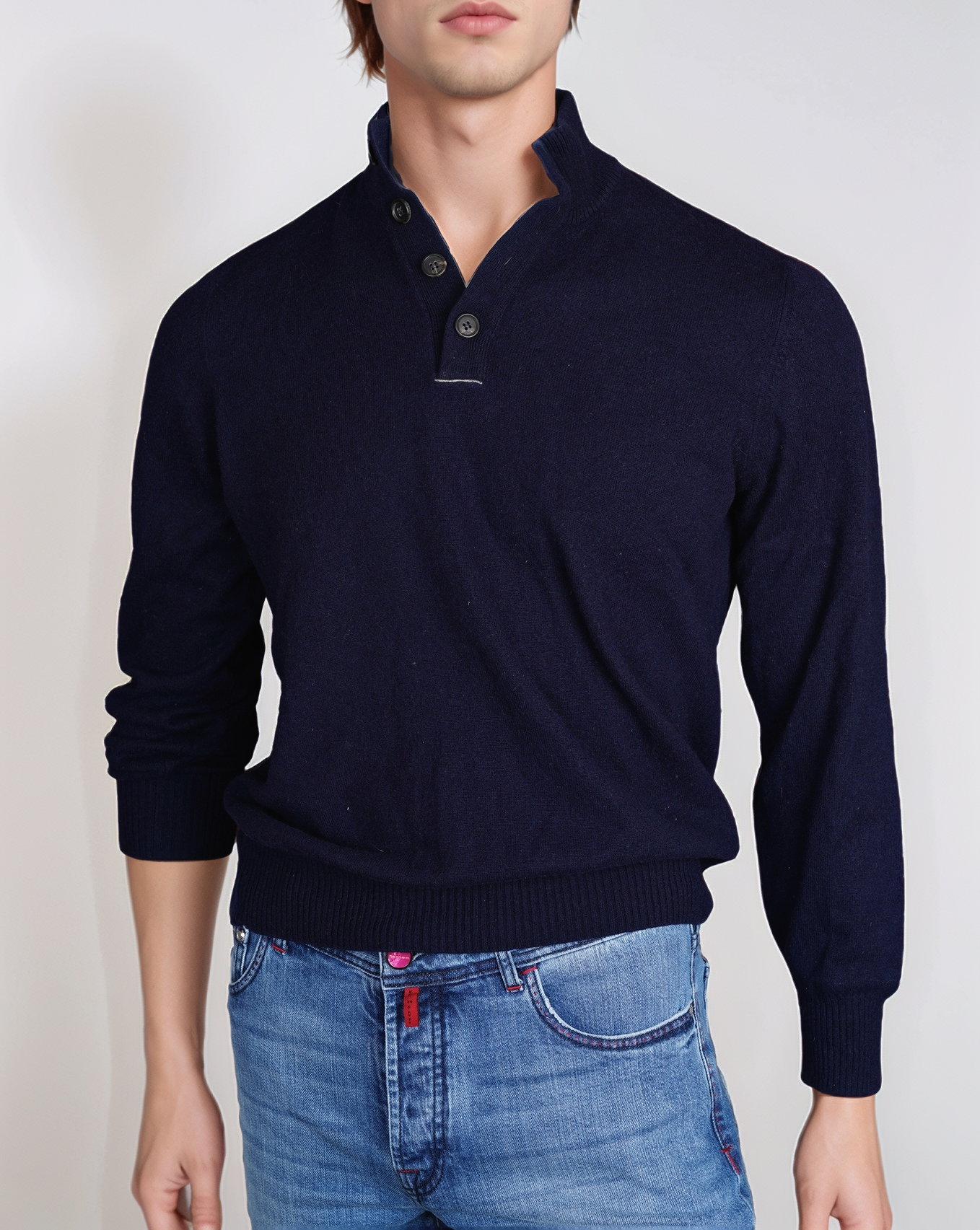 Brunello Cucinelli Pullover aus Kaschmirmischung mit knöpfbarem Kragen blau