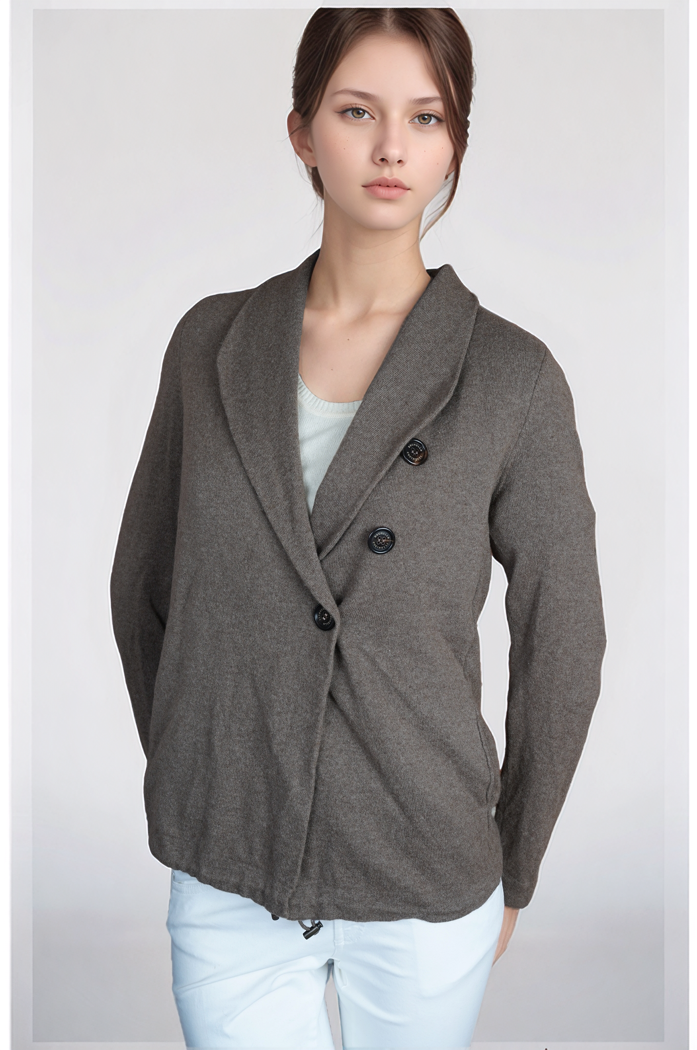 Brunello Cucinelli Cardigan Kaschmir braun mit Außentaschen Strickjacke